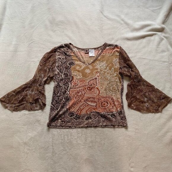 Forbidden 100% Cotton &rayon Boho Fairy Paisley Chiffon Flare Sleeve Blouse Top - Picture 1 of 4